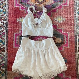Free People Tan Crop Top and Shorts Frill Set